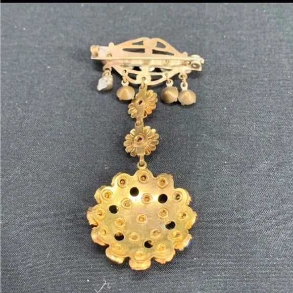 Vintage unique glass rhinestone gold tone and silver tone brooch - Picture 8 of 10